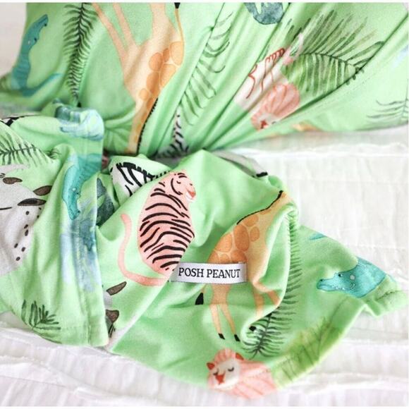 Posh Peanut Bamboo Safari Animals Green Swaddle Baby Set NWT Whimsygoth Fantasy - Picture 2 of 9